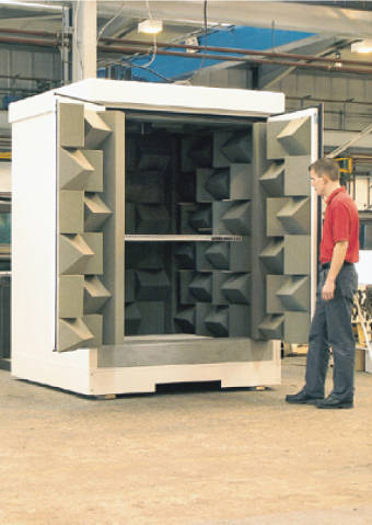 man in front of double door to small anechoic chamber